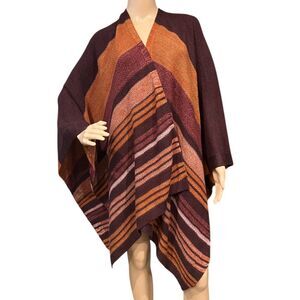 BCBGMAXAZRIA Colorblock Shawl Wrap Poncho Open Front Multicolor Striped OS